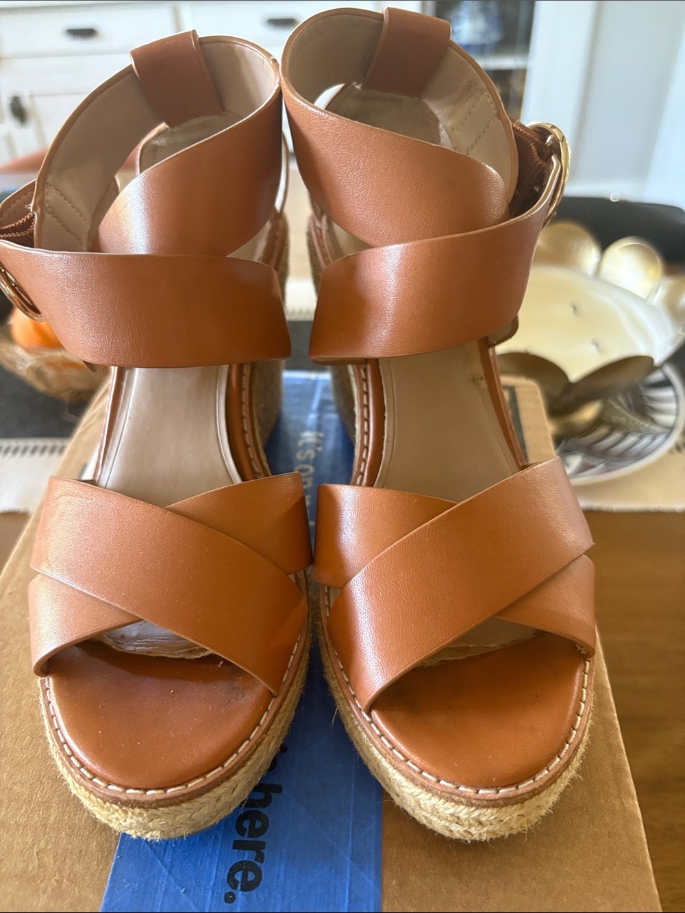 Banana Republic Tan Espadrille Platform Sandals with Crossover Straps